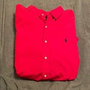 Ralph Lauren red button down shirt- mens large.